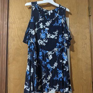 Blue Cold Sleeve Floral Shirt, Elle, Medium